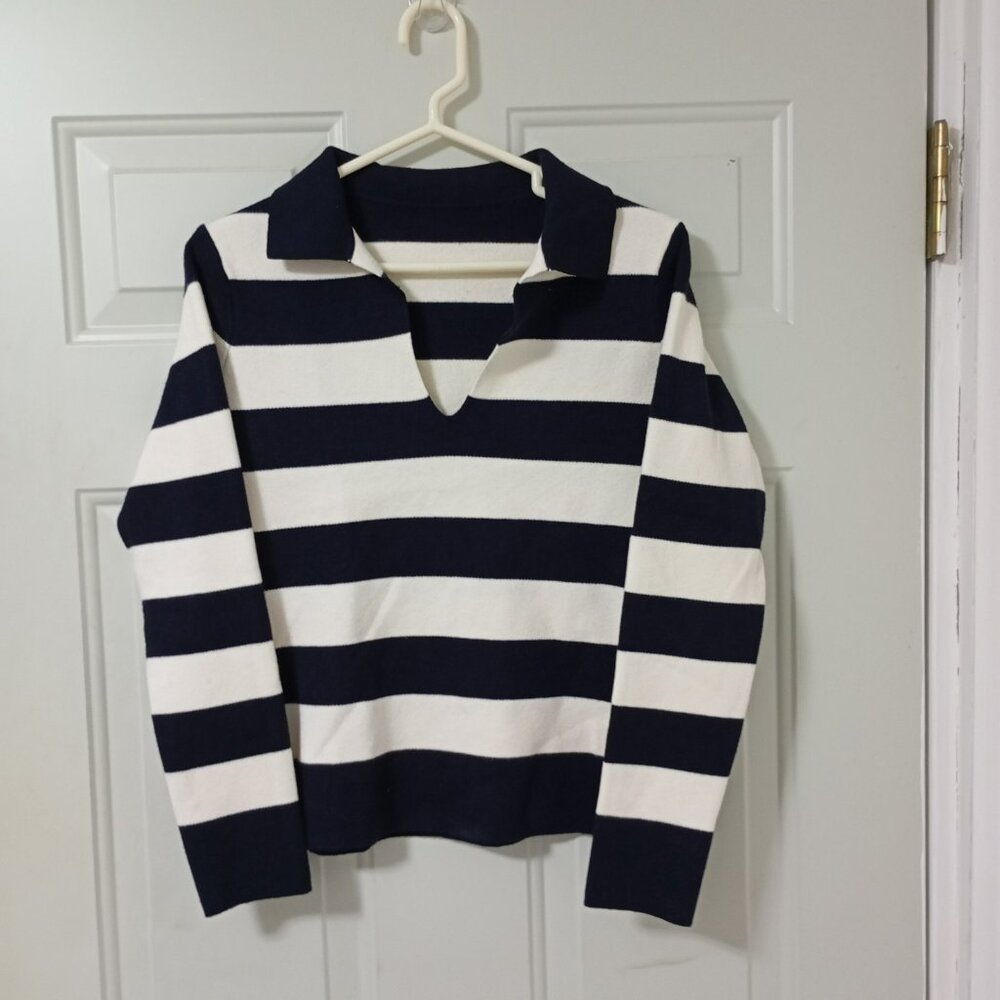 Sweater Women's Ribbed V-Neck Sailor-Style  Comfortable And Soft.